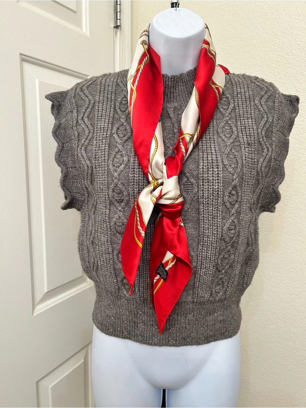 100% Silk Elegant Nautical Scarf in Red and Gold